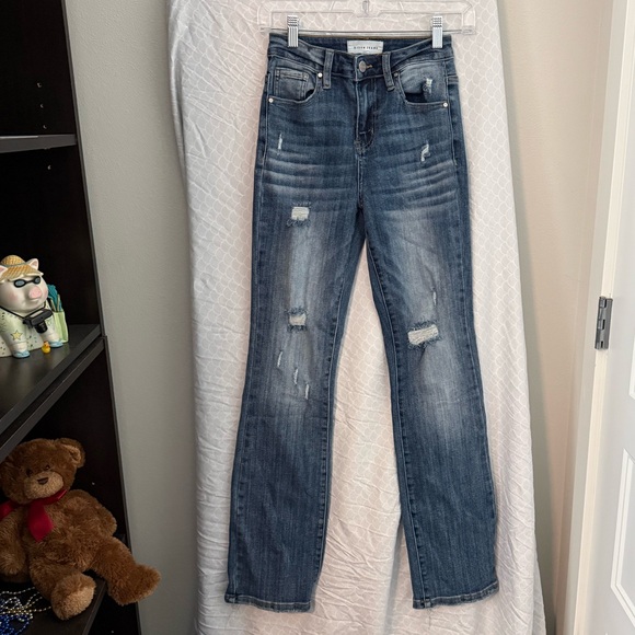 Risen Jeans Denim - Risen Jeans Classic Blue Straight Leg Jeans with Medium Wash 0